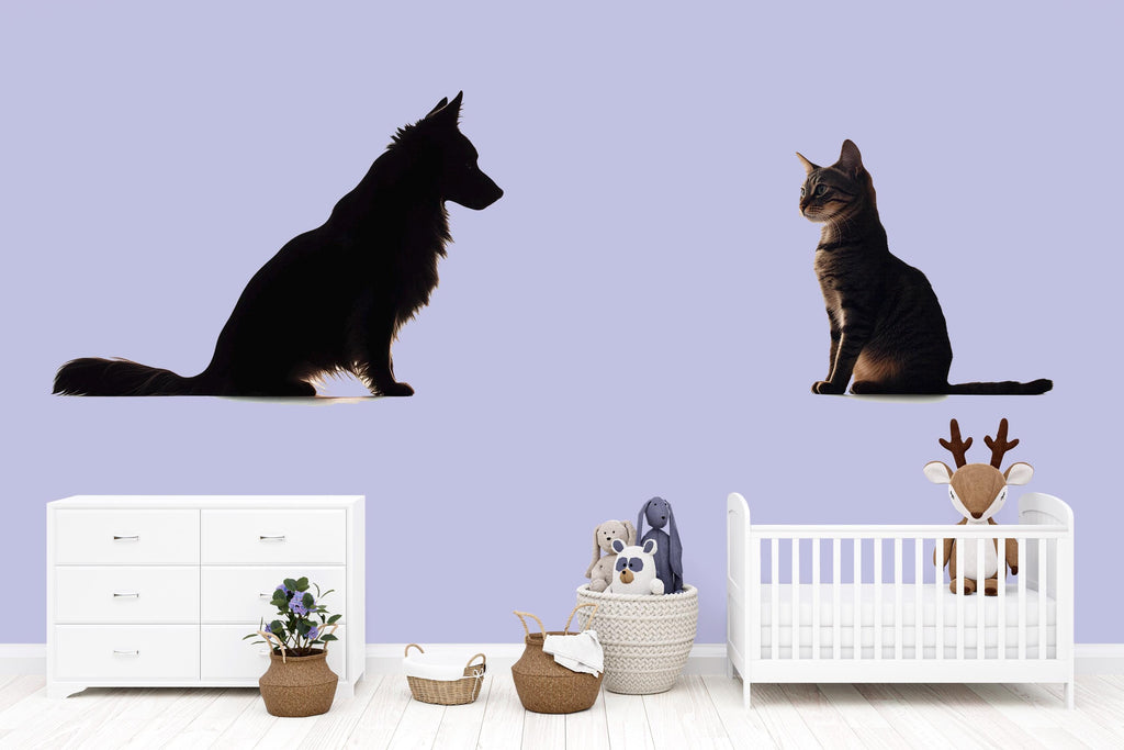Dog Cat Wall Decal, Pet Wall Sticker, Dog and Cat Silhouette Decal, Animal Wall Art, Pet Lover Wall Decor, Modern Pet Wall Decal, 504mv