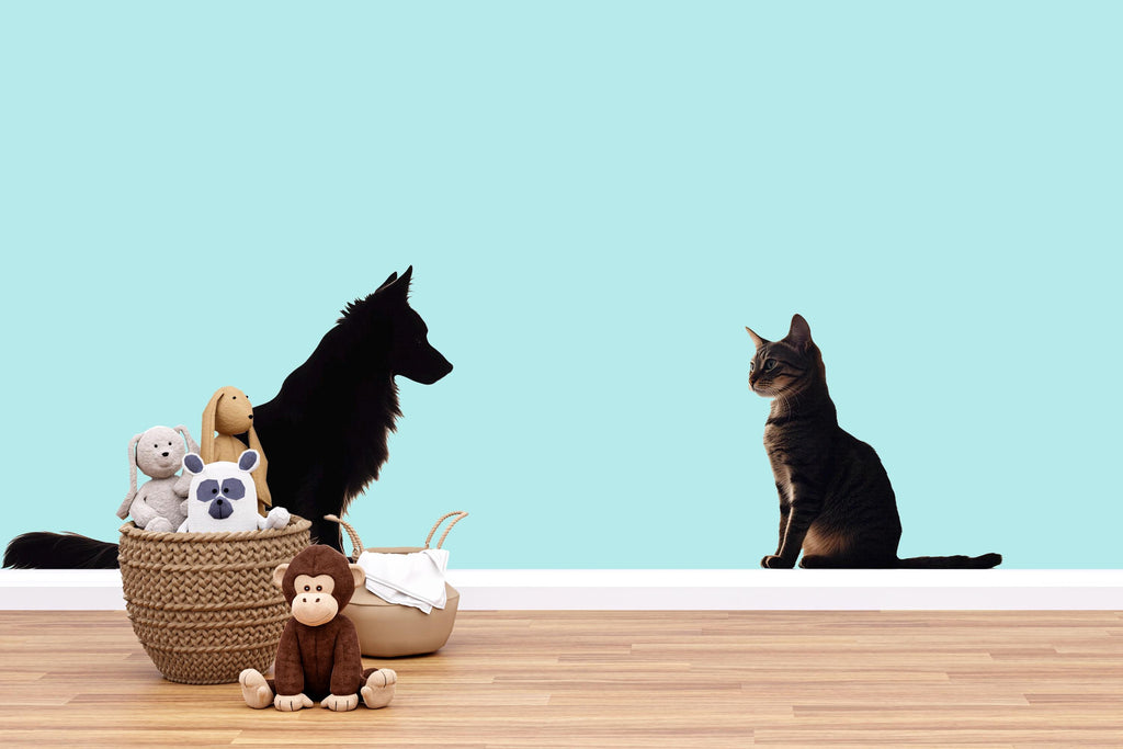 Dog Cat Wall Decal, Pet Wall Sticker, Dog and Cat Silhouette Decal, Animal Wall Art, Pet Lover Wall Decor, Modern Pet Wall Decal, 504mv