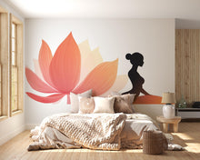 Load image into Gallery viewer, Yoga Wall Decal Lotus Flower, Meditation Wall Sticker, Woman Silhouette Wall Art, Yoga Studio Decor, Boho Wall Decal, Zen Decor, 001gm