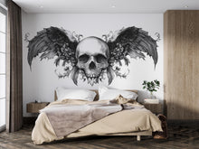 Load image into Gallery viewer, Winged Skull Wall Decal, Gothic Wall Art Sticker, Skull Wall Decor, Dark Aesthetic Bedroom Decor, Wall Decal, Skeleton Wall Sticker, 002gm