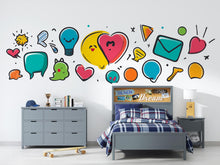 Load image into Gallery viewer, Cartoon Wall Decal Kids Room, Colorful Doodle Wall Sticker, Kids Wall Art, Teen Wall Decal, Comic Wall Decor, Playroom Wall Sticker, 005gm