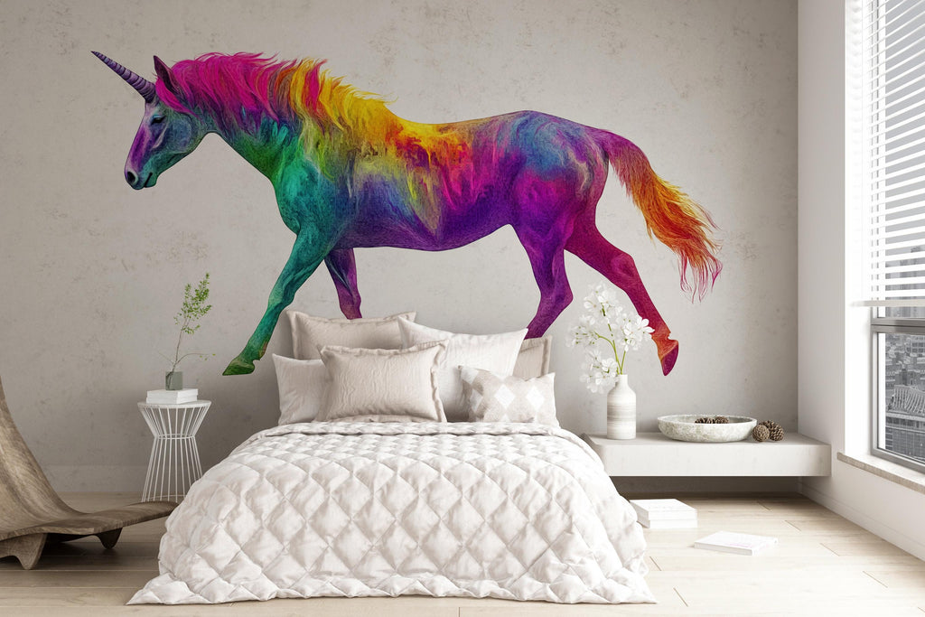 Unicorn Wall Decal Rainbow, Colorful Unicorn Wall Sticker, Fantasy Wall Art, Kids Room Wall Decor, Unicorn Bedroom Decor, Wall Decal 009gm