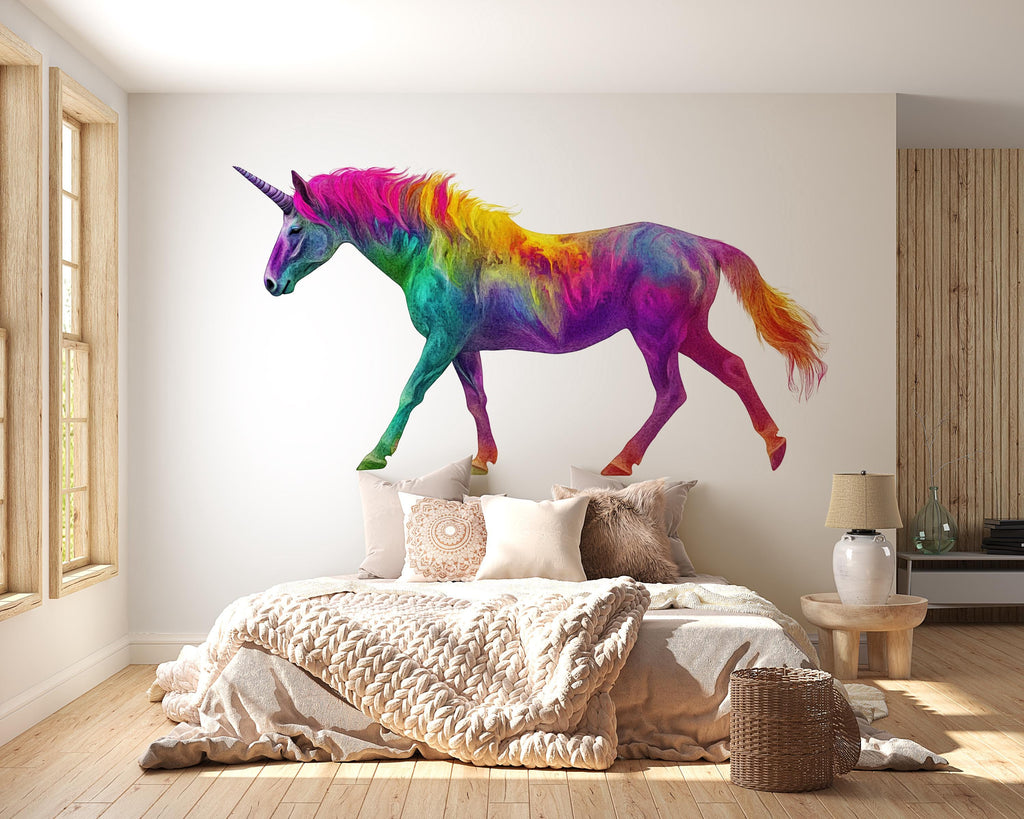 Unicorn Wall Decal Rainbow, Colorful Unicorn Wall Sticker, Fantasy Wall Art, Kids Room Wall Decor, Unicorn Bedroom Decor, Wall Decal 009gm