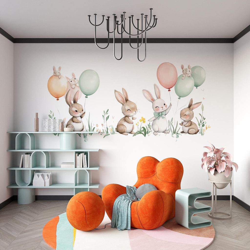 Bunny Wall Decal Nursery, Cute Rabbit Wall Sticker, Woodland Nursery Wall Art, Baby Room Wall Decor, Kids Room Animal Wall Decal, 010gm