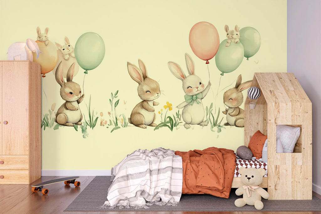Bunny Wall Decal Nursery, Cute Rabbit Wall Sticker, Woodland Nursery Wall Art, Baby Room Wall Decor, Kids Room Animal Wall Decal, 010gm