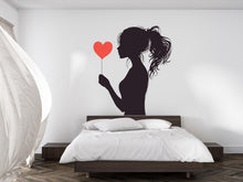 Load image into Gallery viewer, Woman Silhouette Wall Decal Heart, Romantic Wall Art Sticker, Modern Woman Wall Decor, Bedroom Wall Decal, Minimalist Wall Art, 011gm