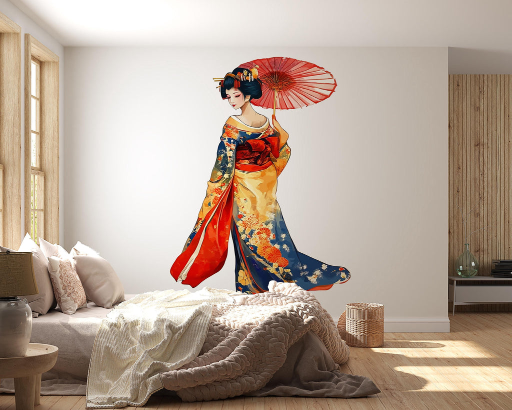 Geisha Wall Decal Japanese Art, Asian Woman Wall Sticker, Japanese Wall Art, Oriental Wall Decor, Kimono Wall Decal, Asian Wall Decor, 012gm