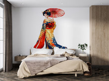 Load image into Gallery viewer, Geisha Wall Decal Japanese Art, Asian Woman Wall Sticker, Japanese Wall Art, Oriental Wall Decor, Kimono Wall Decal, Asian Wall Decor, 012gm