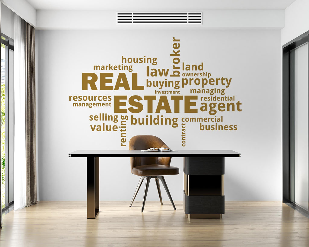 Real Estate Vinyl Wall Decal, Agent Realtor Broker Agency Office Idea Window Business Decor Art Sticker Mural, Real Estate word cloud 764LU