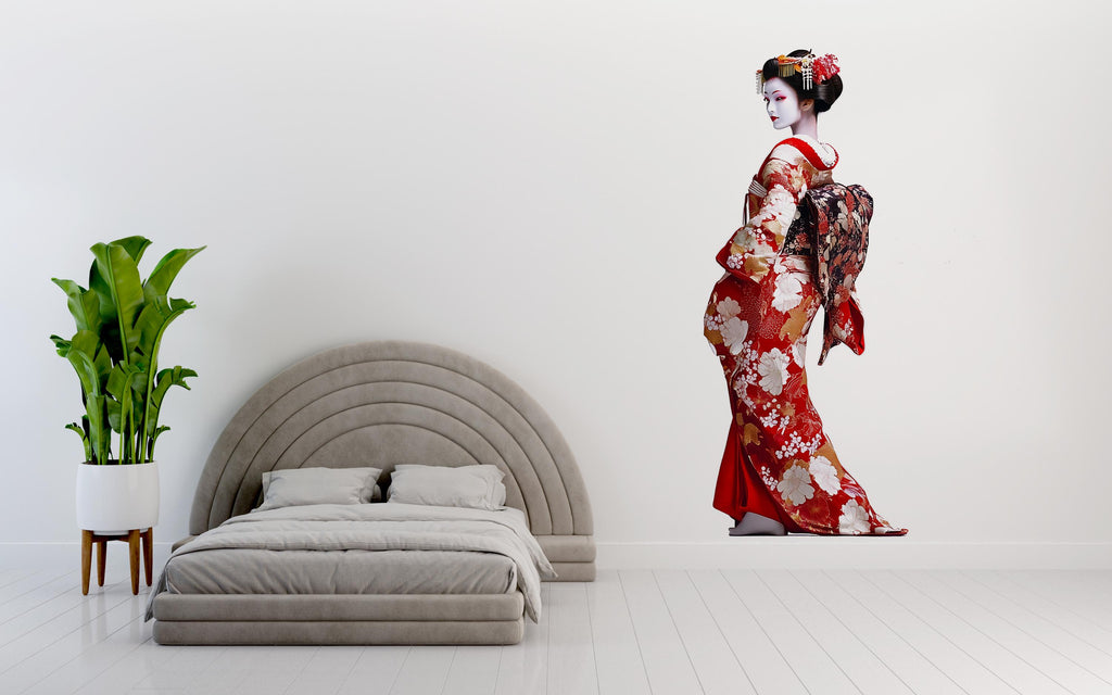 Geisha Wall Decal Japanese Woman, Kimono Wall Sticker, Japanese Wall Art, Asian Wall Decor, Geisha Decor, Oriental Wall Art Decal, 013gm