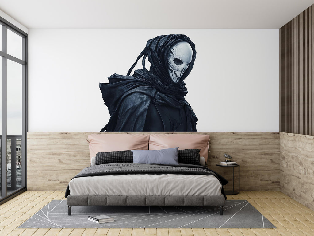 Grim Reaper Wall Decal, Hooded Skull Wall Art, Gothic Wall Sticker, Dark Aesthetic Wall Decor, Skull Wall Decal, Horror Wall Art, 014gm