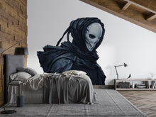 Load image into Gallery viewer, Grim Reaper Wall Decal, Hooded Skull Wall Art, Gothic Wall Sticker, Dark Aesthetic Wall Decor, Skull Wall Decal, Horror Wall Art, 014gm