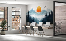 Load image into Gallery viewer, Mountain Forest Wall Decal, Sunset Wall Sticker, Nature Wall Art, Mountain Wall Decor, Panorama Wall Decal, Modern Landscape Wall Art, 016gm