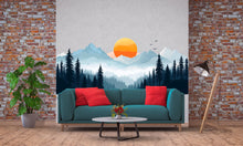 Load image into Gallery viewer, Mountain Forest Wall Decal, Sunset Wall Sticker, Nature Wall Art, Mountain Wall Decor, Panorama Wall Decal, Modern Landscape Wall Art, 016gm
