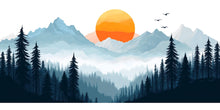 Load image into Gallery viewer, Mountain Forest Wall Decal, Sunset Wall Sticker, Nature Wall Art, Mountain Wall Decor, Panorama Wall Decal, Modern Landscape Wall Art, 016gm