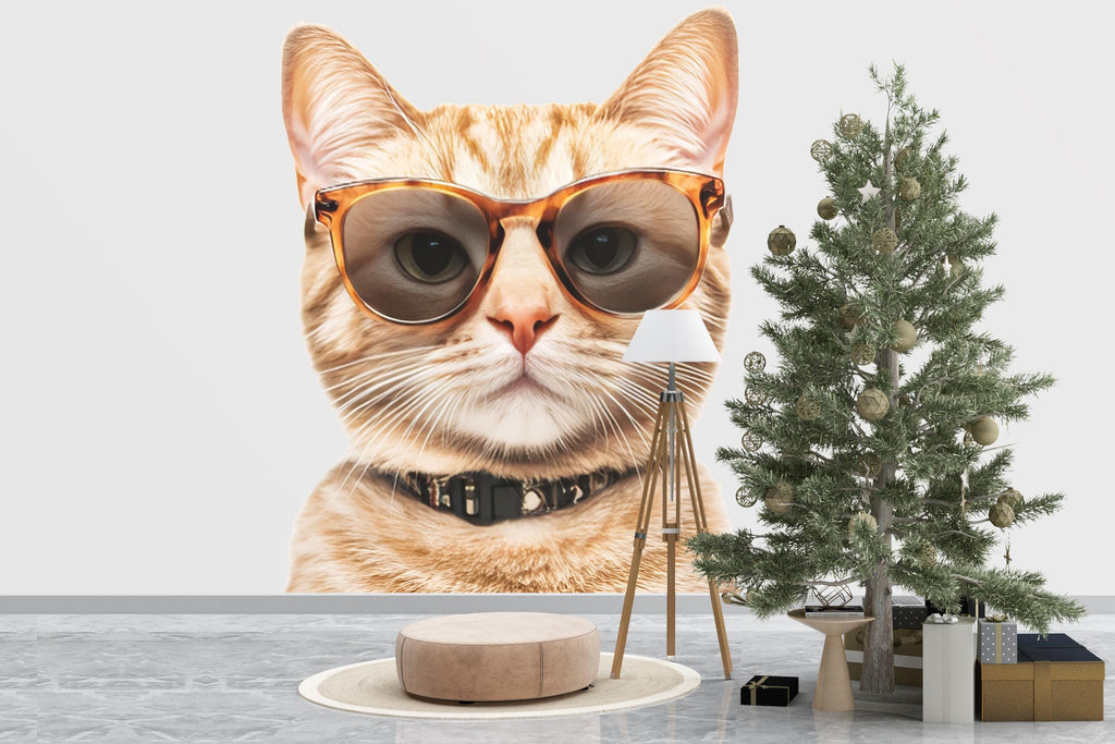 Cat Wall Decal With Glasses, Funny Cat Wall Sticker, Cool Cat Wall Art, Animal Wall Decor, Cat Lover Gift, Modern Pet Wall Decor, 017gm