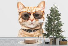 Load image into Gallery viewer, Cat Wall Decal With Glasses, Funny Cat Wall Sticker, Cool Cat Wall Art, Animal Wall Decor, Cat Lover Gift, Modern Pet Wall Decor, 017gm