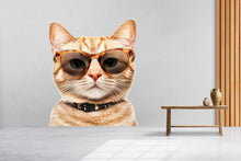 Load image into Gallery viewer, Cat Wall Decal With Glasses, Funny Cat Wall Sticker, Cool Cat Wall Art, Animal Wall Decor, Cat Lover Gift, Modern Pet Wall Decor, 017gm