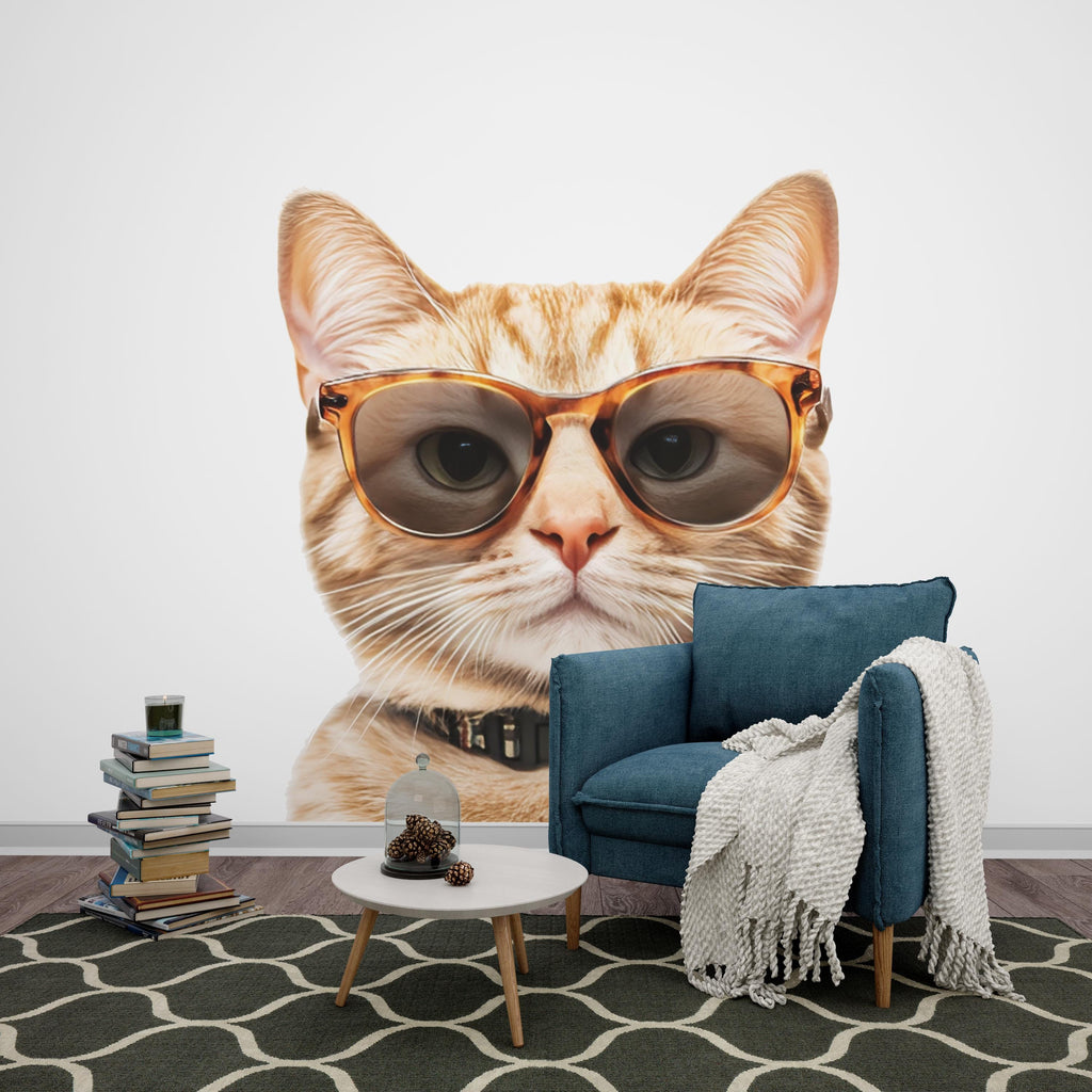 Cat Wall Decal With Glasses, Funny Cat Wall Sticker, Cool Cat Wall Art, Animal Wall Decor, Cat Lover Gift, Modern Pet Wall Decor, 017gm