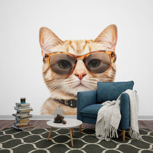 Load image into Gallery viewer, Cat Wall Decal With Glasses, Funny Cat Wall Sticker, Cool Cat Wall Art, Animal Wall Decor, Cat Lover Gift, Modern Pet Wall Decor, 017gm