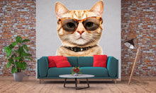 Load image into Gallery viewer, Cat Wall Decal With Glasses, Funny Cat Wall Sticker, Cool Cat Wall Art, Animal Wall Decor, Cat Lover Gift, Modern Pet Wall Decor, 017gm