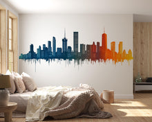 Load image into Gallery viewer, City Skyline Wall Decal, Modern City Wall Art, Skyline Wall Sticker, Urban Wall Decor, Cityscape Wall Decal, Modern Bedroom Wall Art, 018gm