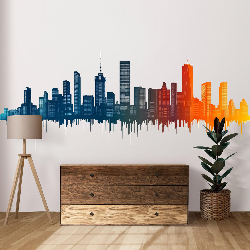City Skyline Wall Decal, Modern City Wall Art, Skyline Wall Sticker, Urban Wall Decor, Cityscape Wall Decal, Modern Bedroom Wall Art, 018gm