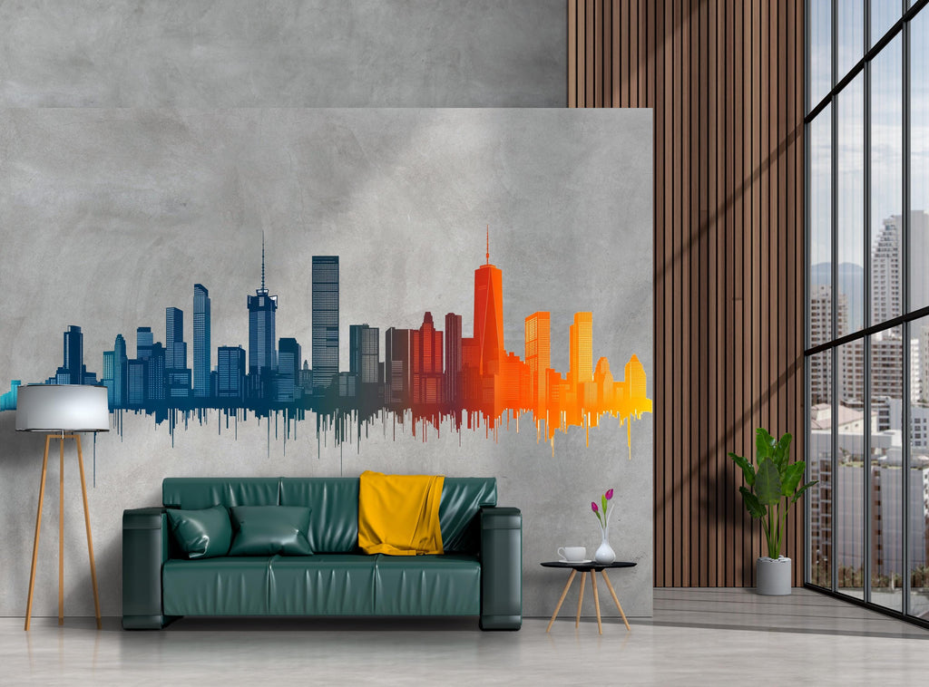 City Skyline Wall Decal, Modern City Wall Art, Skyline Wall Sticker, Urban Wall Decor, Cityscape Wall Decal, Modern Bedroom Wall Art, 018gm