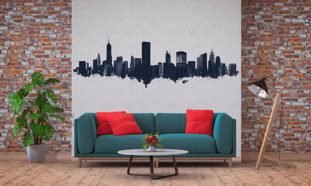 City Skyline Wall Decal, Modern Skyline Wall Art, Cityscape Wall Sticker, Urban Wall Decor, Minimalist City Wall Decal, Room Wall Art, 019gm