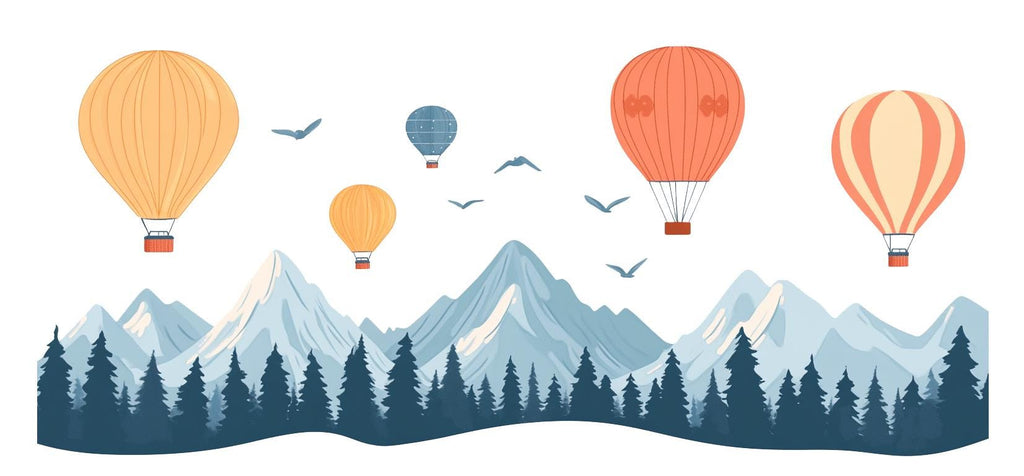 Mountain Nursery Wall Decal, Hot Air Balloon Wall Sticker, Kids Wall Decal, Nursery Wall Art, Adventure Decor, Mountain Wall Decor, 020gm