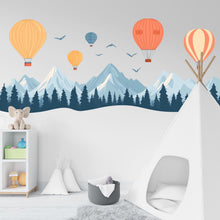 Load image into Gallery viewer, Mountain Nursery Wall Decal, Hot Air Balloon Wall Sticker, Kids Wall Decal, Nursery Wall Art, Adventure Decor, Mountain Wall Decor, 020gm