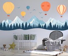 Load image into Gallery viewer, Mountain Nursery Wall Decal, Hot Air Balloon Wall Sticker, Kids Wall Decal, Nursery Wall Art, Adventure Decor, Mountain Wall Decor, 020gm
