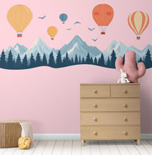 Load image into Gallery viewer, Mountain Nursery Wall Decal, Hot Air Balloon Wall Sticker, Kids Wall Decal, Nursery Wall Art, Adventure Decor, Mountain Wall Decor, 020gm