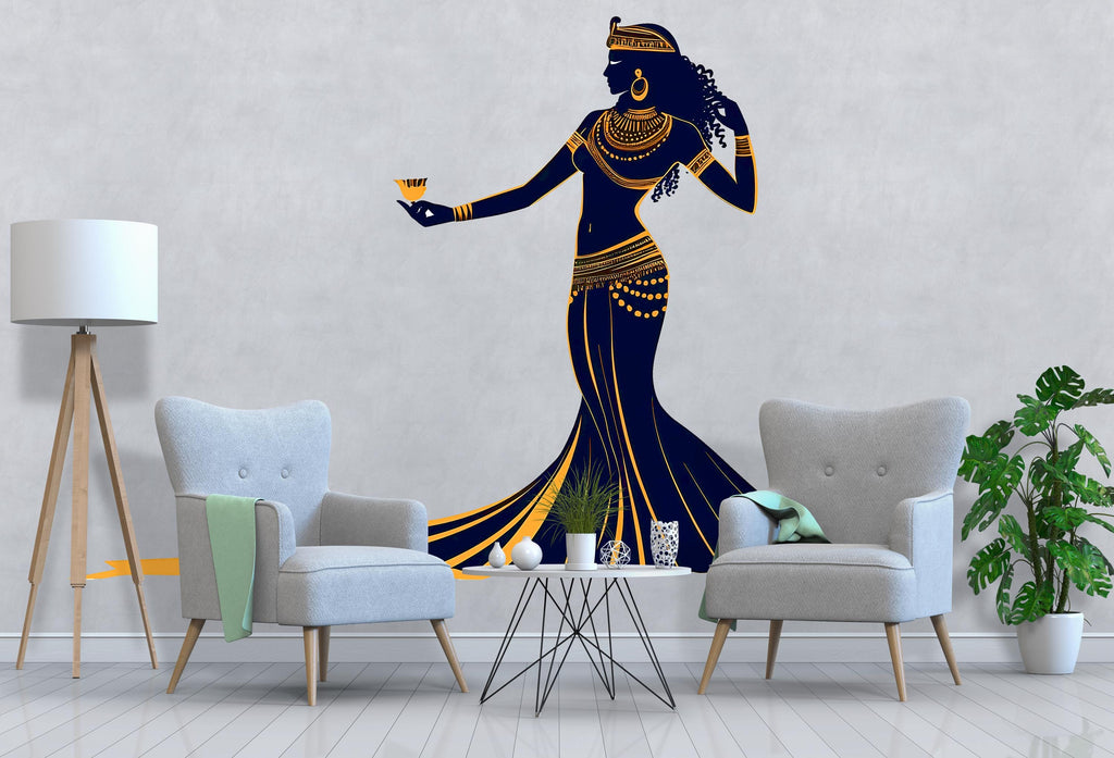 Egyptian Queen Wall Decal, Cleopatra Wall Sticker, Egyptian Goddess Wall Art, Large Woman Wall Decal, Wall Decor, Ancient Egypt Decor, 023gm
