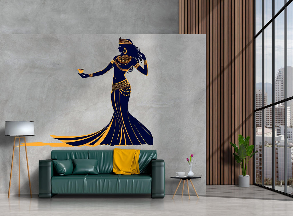Egyptian Queen Wall Decal, Cleopatra Wall Sticker, Egyptian Goddess Wall Art, Large Woman Wall Decal, Wall Decor, Ancient Egypt Decor, 023gm
