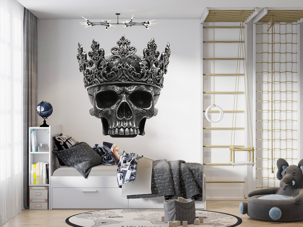 Crowned Skull Wall Decal, Skull Wall Sticker, Gothic Skull Wall Art, King Skull Wall Decor, Dark Aesthetic Wall Decal, Skull Wall Art 027gm