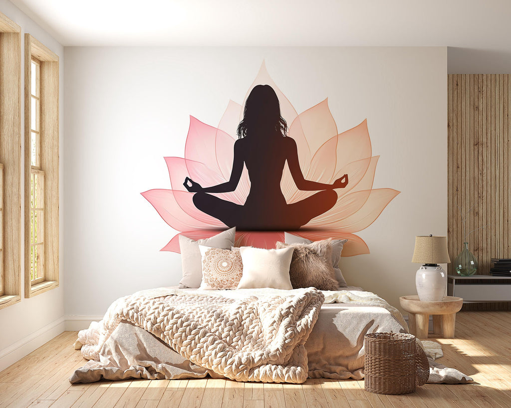 Yoga Lotus Wall Decal, Meditation Wall Sticker, Lotus Flower Wall Art, Yoga Wall Decor, Zen Wall Art, Yoga Studio Decor 028gm