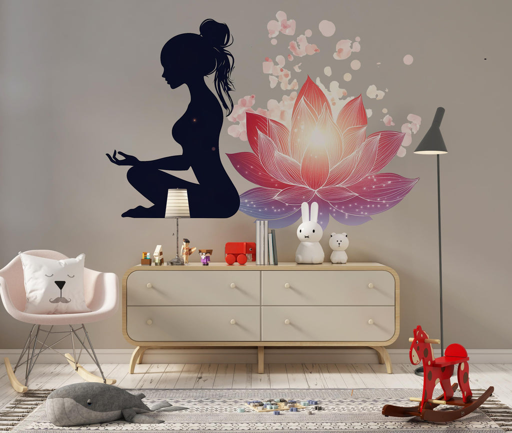 Yoga Lotus Wall Decal, Meditation Wall Sticker, Lotus Flower Wall Art, Yoga Wall Decor, Spiritual Wall Decal, Meditation Room Decor, 029gm