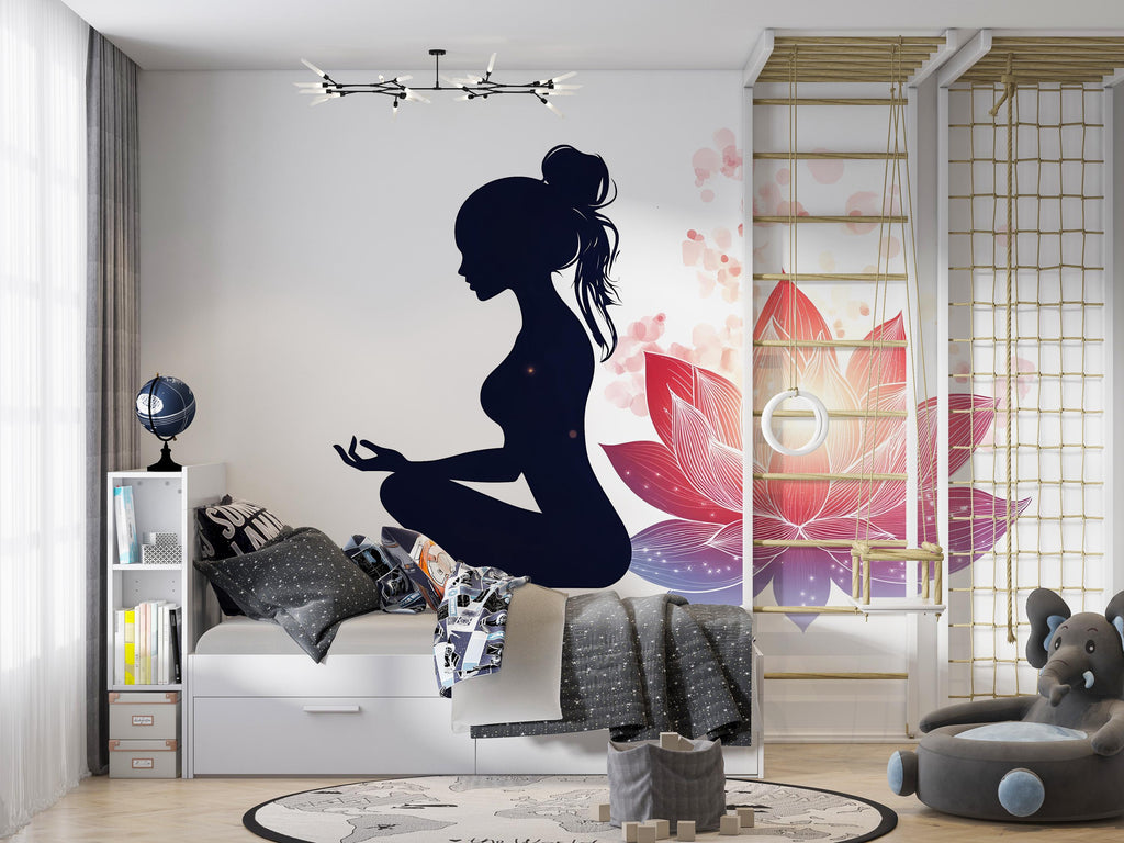 Yoga Lotus Wall Decal, Meditation Wall Sticker, Lotus Flower Wall Art, Yoga Wall Decor, Spiritual Wall Decal, Meditation Room Decor, 029gm