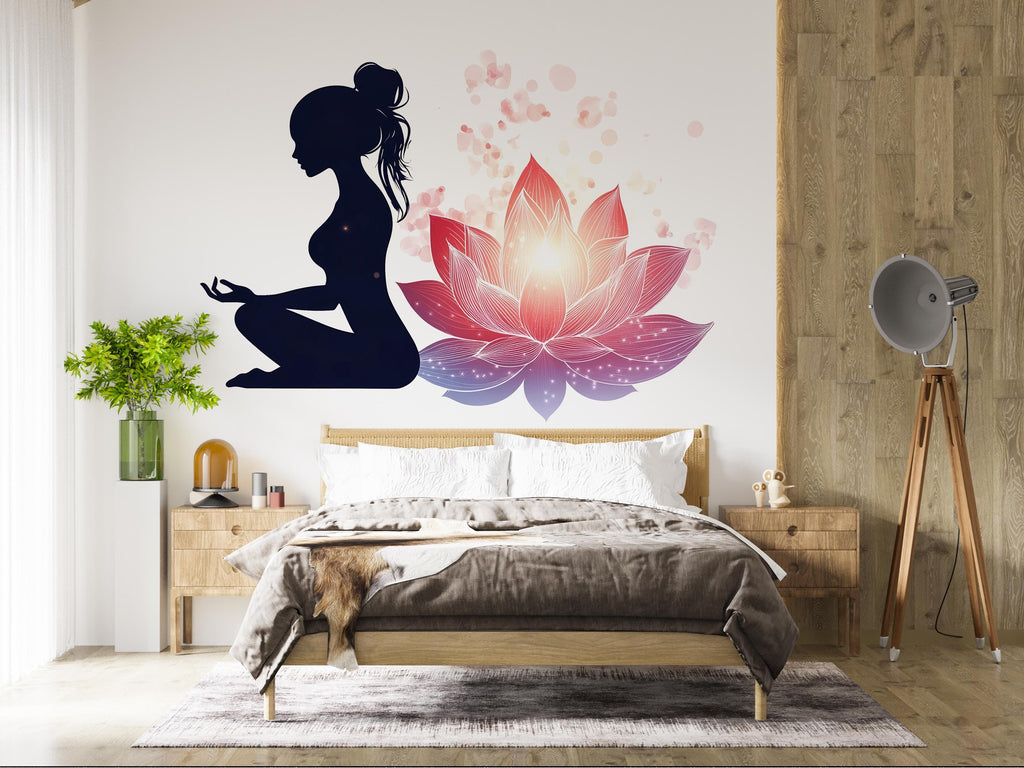 Yoga Lotus Wall Decal, Meditation Wall Sticker, Lotus Flower Wall Art, Yoga Wall Decor, Spiritual Wall Decal, Meditation Room Decor, 029gm