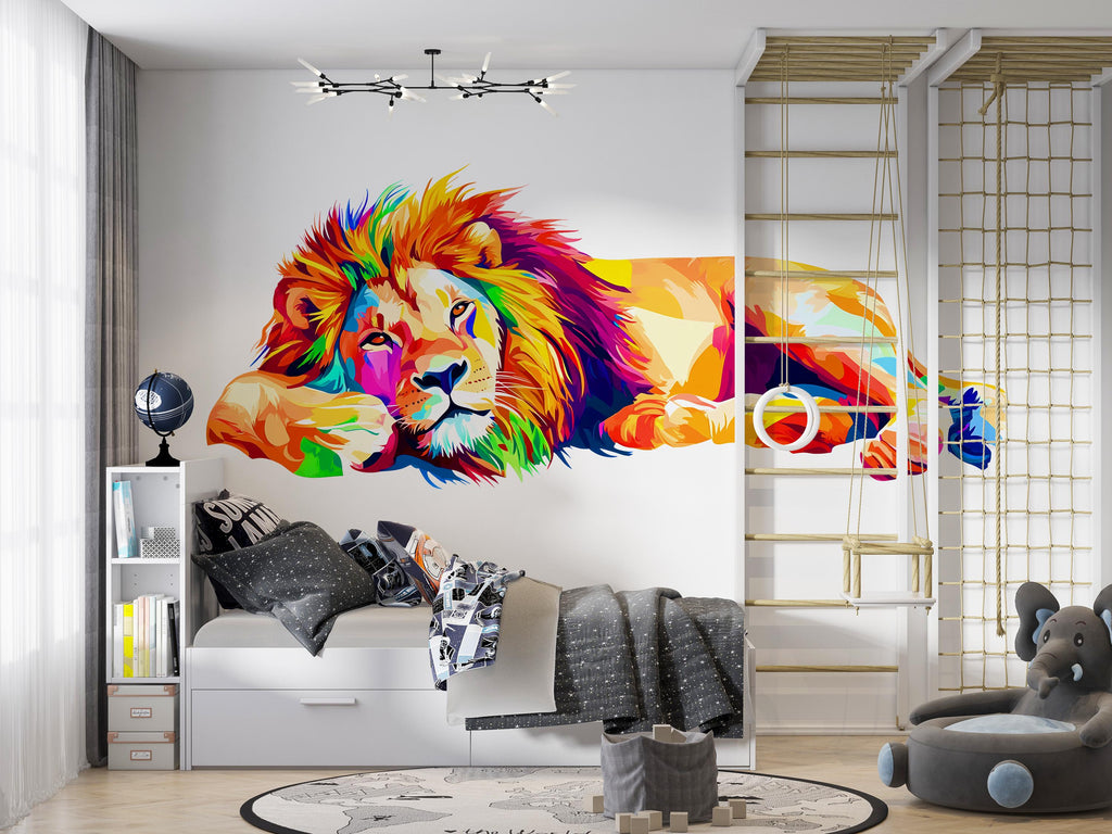 Colorful Lion Wall Decal, Lion Wall Art, Rainbow Lion Wall Sticker, Modern Animal Wall Decor, Lion Wall Decor, Safari Animal Wall Art, 034gm