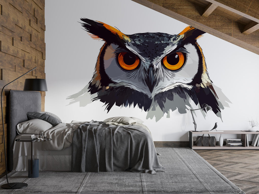 Owl Wall Decal, Owl Wall Art, Owl Wall Sticker, Owl Bedroom Decor, Large Owl Wall Art, Forest Animal Wall Art, Nature Wall Decor, 036gm