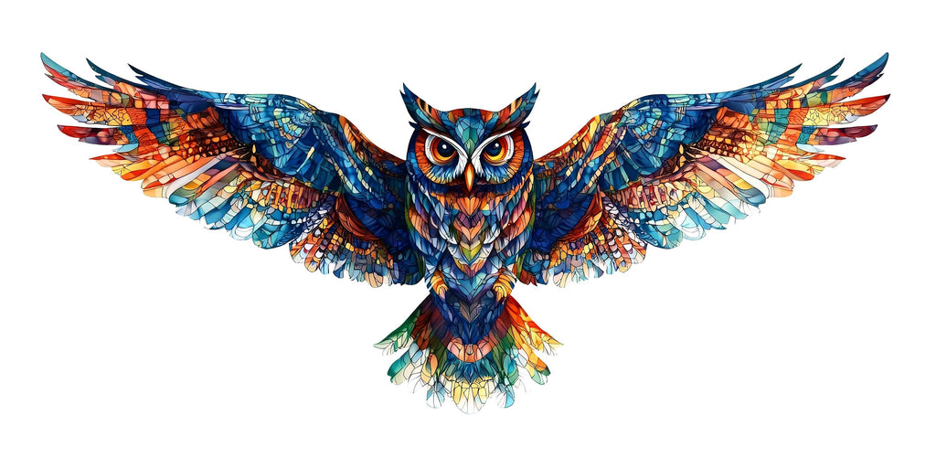 Colorful Owl Wall Decal, Flying Owl Wall Art, Owl Wall Sticker, Modern Animal Wall Decor, Rainbow Owl Wall Art, Wildlife Wall Decal, 037gm