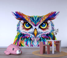 Load image into Gallery viewer, Colorful Owl Wall Decal, Owl Wall Sticker, Large Owl Wall Art, Kids Room Wall Decal, Nursery Animal Wall Decor, Boho Owl Mural, 038gm