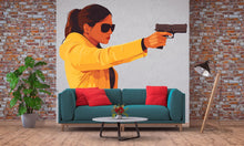 Load image into Gallery viewer, Action Woman Wall Decal, Movie Style Wall Sticker, Female Action Wall Art, Modern Pop Art Wall Decal, Living Room Wall Decor, 041gm