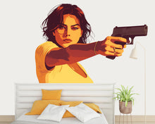 Load image into Gallery viewer, Pop Art Woman Wall Decal, Action Style Wall Sticker, Modern Female Wall Art, Movie Inspired Wall Decor, Living Room Wall Decal, 042gm