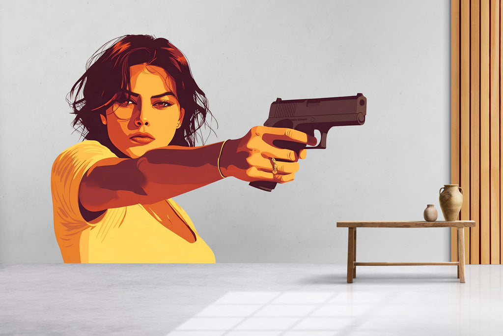 Pop Art Woman Wall Decal, Action Style Wall Sticker, Modern Female Wall Art, Movie Inspired Wall Decor, Living Room Wall Decal, 042gm