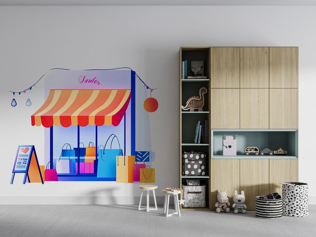 Kids Shop Wall Decal, Storefront Wall Sticker, Playroom Wall Decor, Kids Room Wall Art, Pretend Play Store Decal, Nursery Wall Sticker,043gm