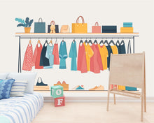 Load image into Gallery viewer, Kids Clothing Store Wall Decal, Fashion Shop Wall Sticker, Playroom Wall Decor, Kids Boutique Wall Art, Pretend Play Store Decal, 044gm