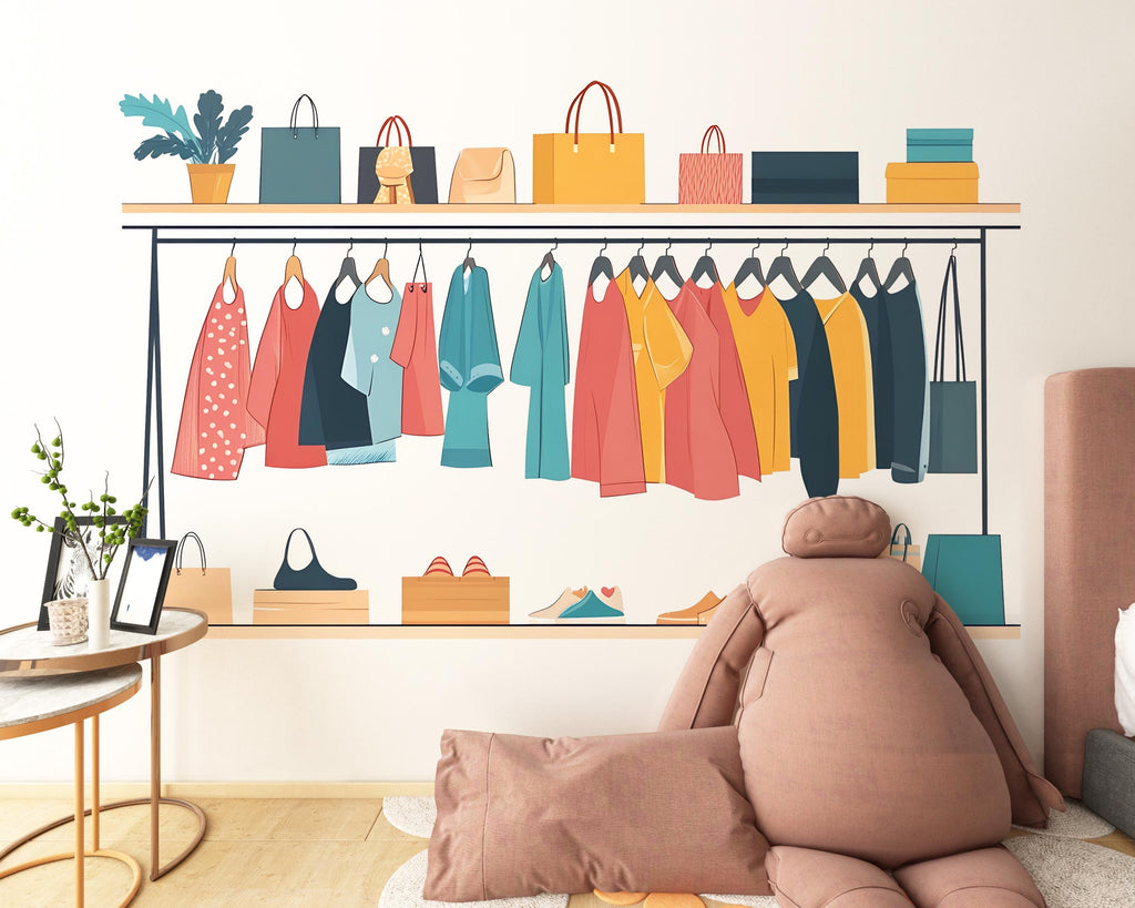 Kids Clothing Store Wall Decal, Fashion Shop Wall Sticker, Playroom Wall Decor, Kids Boutique Wall Art, Pretend Play Store Decal, 044gm